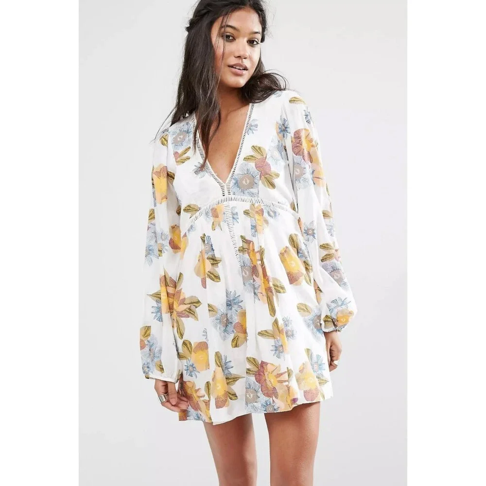 FREE PEOPLE Strawberry Fields Smock Dress, Ivory, Sz XS